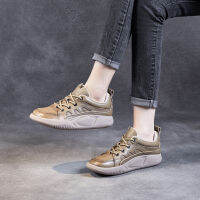 Spot parcel post Soft Bottom Leather White Shoes Womens R Style Thick Bottom Fashion Casual Shoes European Station Top Layer Cowhide All-Match Platform Shoes