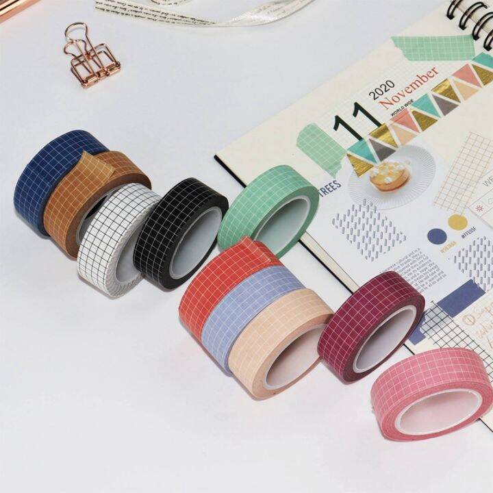 10pcs-colored-washi-tape-simple-pure-color-plaid-set-diy-handbook-decoration-sticker-school-party-supplies