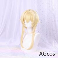 AGCOS Game Genshin Impact Traveler Lumine Cosplay Wig Woman Yellow Hair