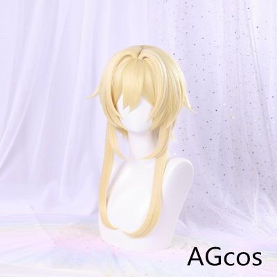 AGCOS Game Genshin Impact Traveler Lumine Cosplay Wig Woman Yellow Hair