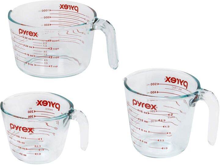 Pyrex Glass Measuring Cup Set 3Piece Microwave and Oven Safe Clear
