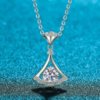 S925 Sterling Silver Necklace for Women 1 Carat Fan-shaped Pendant Fashioned with Diamond Clasp Chain Fine Jewelry Gift