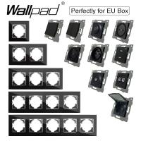 RU ซ็อกเก็ตและสวิตช์ไฟฟ้าแก้วคริสตัลสีดำแบบ DIY ทำจากปุ่มกดรีเซ็ตม่าน Cat6 USB Wallpad L6กล่องกลม