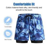 Men Swimming Trunks Double-layer Split Swimsuit Shorts Quick Dry Bathing Trunks Stretch Waist Lace Up Beach Wear Swimwear