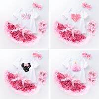 [COD] Cross-border baby and childrens wholesale short-sleeved romper pink sequin tutu toddler shoes suit holiday outfit