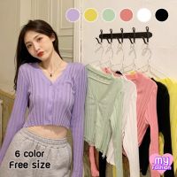 ?MYF มาใหม่?เสื้อไหมพรมคาร์ดิแกนทรงครอป สีหวานสดใส 6 สี