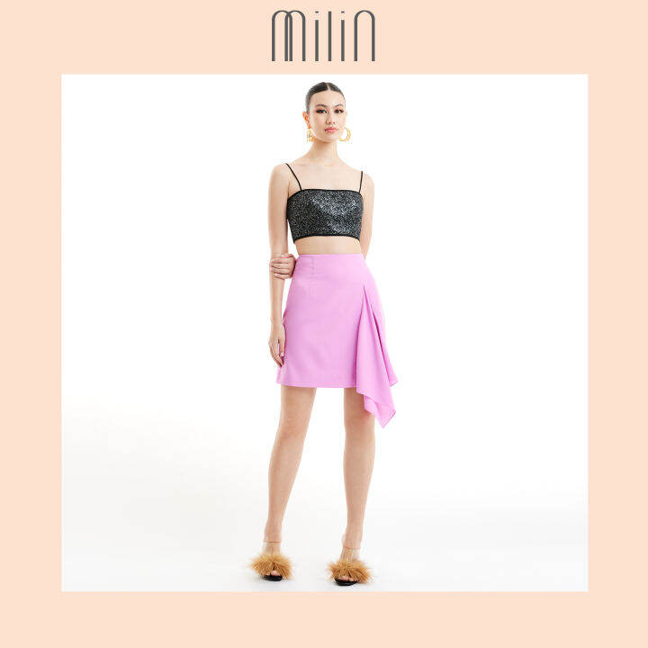 milin-a-line-with-side-raffle-at-front-skirt-กระโปรงทรงเอแต่งผ้าระบายด้านหน้า-waft-skirt