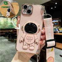 3D หรูหราตัวยึดนักบินอวกาศเคลือบเคสนิ่มใส่โทรศัพท์เรียบ TPU ฝาหลัง + สายคล้องสำหรับ OPPO A11K A15 A15S A16 A16K A16e A17 A17K A1K A31 A76 A96 A37 A3S A39