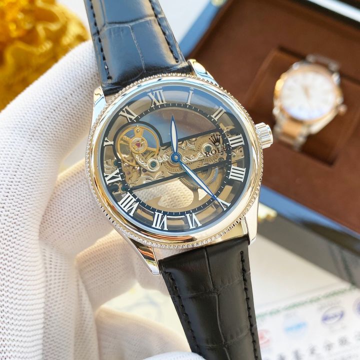 นาฬิกาสำหรับผู้ชายของแท้-นาฬิกากลไกคุณภาพสูงสายหนังนาฬิกาข้อมือลำลองธุรกิจใหม่ปี2022