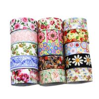 [HOT!] 5 Yards 1 quot;25mm Flower Rose Theme Grosgrain Ribbon DIY Hair Bow Material Wedding Gift Wrap5Yc3212