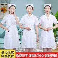 original Nurse uniform short-sleeved womens summer dress doll collar white coat round neck uniform two-piece pharmacy long-sleeved white overalls