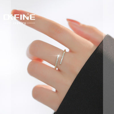 โอเคสุดยอดแหวนเพชรแสงแฟลชสุดหรูสำหรับผู้หญิง,แหวนใส่นิ้วชี้ดีไซน์เฉพาะกลุ่มแหวนแบบปรับขนาดได้เงินสีโรสโกลด์แหวนสองสี