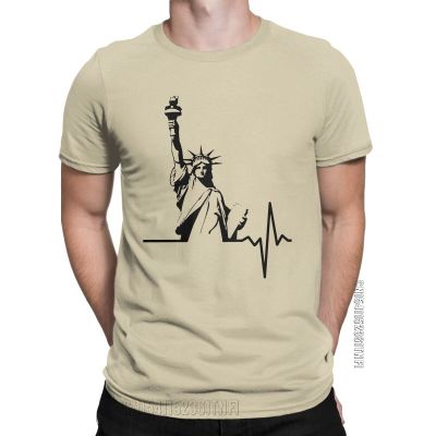 Mens T-Shirt Liberty Heartbeat Funny Cotton Tees Classic Short Sleeve Statue Of Liberty T Shirts O Neck Clothing Plus Size