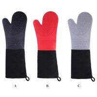 1 Piece Silicone Glove Long Thick Insulation Mitt Home 2 Layer Cotton Baking Glove for Oven Microwave  Red Potholders  Mitts   Cozies