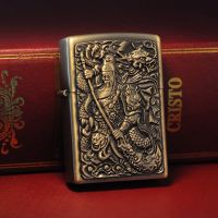 ﹉❂▽ Factory direct sales of relief old style grinding wheel dragon Constantine Guan Gong bronze kerosene lighter