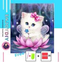 ครอสติสคริสตัล 5d diy diamond painting แบบเม็ด ลาย แมวดอกบัว ติดเต็ม เม็ดกลม แถมชุดพื้นฐาน พร้อมส่งพรุ่งนี้ มีประกันเม็ดสีเติมฟรี EnjoyDIY