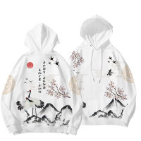 Crane ดอกไม้ Hoodies ผู้ชายผู้หญิง2023 Hip Hop สบายๆญี่ปุ่น Streetwear Hooded Sweatshirts Harajuku ชาย Hoodie