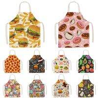 Cute Gourmet Pattern Kitchen Apron Male Burger Fries Pizza Pattern Childrens Sleeveless Apron Household Cleaning Tool Fartuchy Aprons