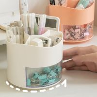 Desktop Rotary Pen Holder with Drawer High Capacity Stationery Storage Box Plastic Make Up Brush Holder Desk Organizer W2342