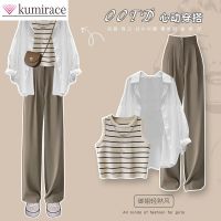 【CC】﹉☑◆  and Set Womens 2023 New Large Shirt Knitted Top Waist Wide Leg Pants Three Piece