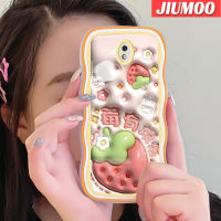 JIUMOO เคสปลอกสำหรับ Samsung J7โปร J7 2017 J7 2018การ์ตูน3D สตรอเบอร์รี่สีสันสดใสลายคลื่นขอบลอนน่ารักปลอกซิลิโคนที่สร้างสรรค์เคสโทรศัพท์แบบใสนิ่มเลนส์กล้องถ่ายรูปเคสโปร่งใสป้องกันการกระแทก