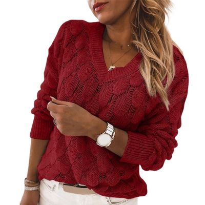 ✁ Knit Sweater Oversize Hollow Out Knitwear Feather Sleeve V Neck Pullover Top
