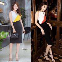 P12167 เดรสเว้าไหล่แขนสั้น 1 ข้างOne shoulder short sleeve dress