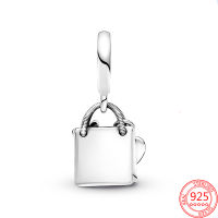 925 Simple Sterling Silver Charm Shopping Bag&amp;Bow Pendant Travel Charm Fit Original Pandora Bracelet for Women Jewelry Making