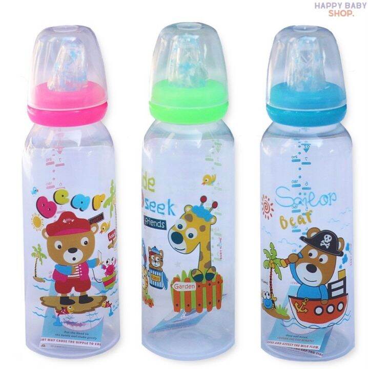 baby-home-เบบี้โฮม-ขวดนม-ลายการ์ตูน-ขนาด-8-oz-แพ็ค-3-ขวด-พร้อมจุกนมซิลิโคน-ไซส์-l-1-แพ็ค