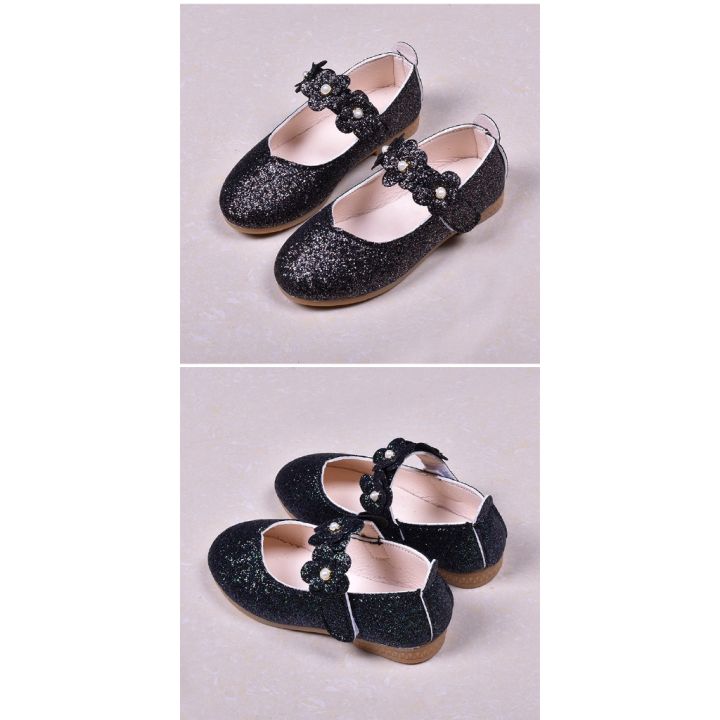 2109-spring-pearl-flower-princess-black-dance-shoes-girls-sequin-shoes