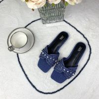 ZA summer new womens shoes blue denim shiny decorative za/ra flat sandals high-end flat heel hot style out