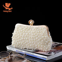 CAREY KAY Women Luxury Crystal Diamond Evening Bags White Pearl Beaded Clutch Purse Party Bridal Wedding Shoulder Handbags