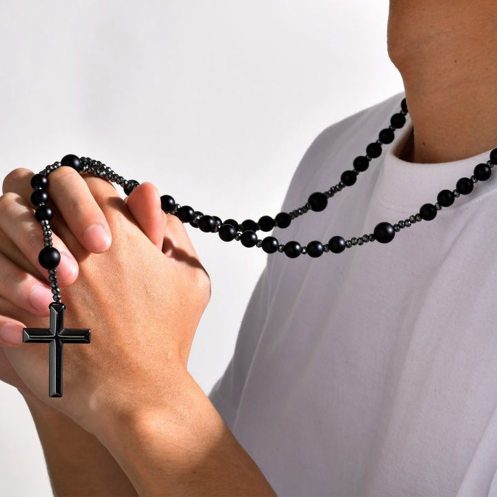 cw-vnox-black-rosary-cross-necklaces-for-men-women-power-balance-hematite-necklace-church-prayer-jewelry