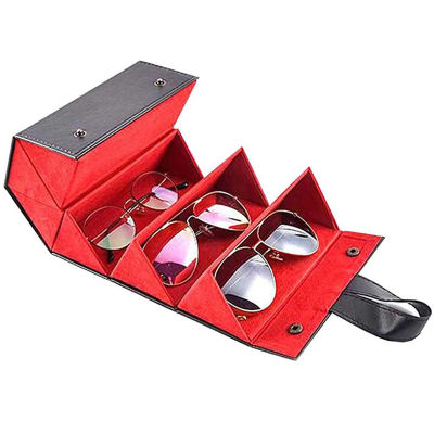 Elbru Fashion Multi Pair Portable Glasses Organizer 5 Slot Eyeglasses Storage Display Travel Folding Sunglasses PU Leather Case