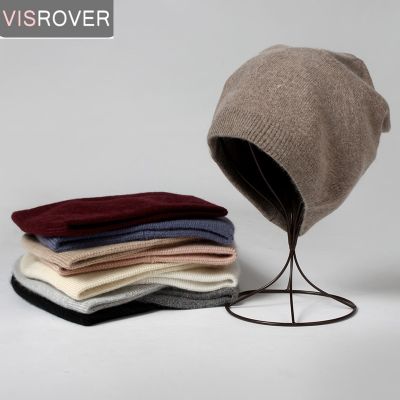 VISROVER 2021 Autumn Winter Hats Solid Color Cap Real Cashmere Beanies Soft ManWoman Skullies Warm Beanie Fashin Bonnet Gift