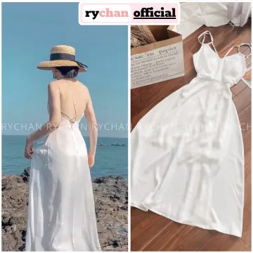 Đầm maxi đẹp màu trắng cổ yếm  mẫu mới   Giá chỉ 450k