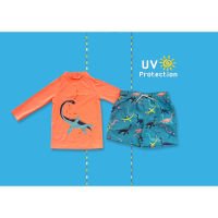 ✅ [5-8Y] Dino  2 Pc Swim Set With Hat UV Protection ชุดว่ายน้ำเด็ก ไดโนเสาร์ ป้องกันแสงแดด