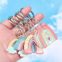 New Cute Rainbow Pendant Acrylic Keychains Women Girls Funny Cartoon Colorful Rainbow Keyrings Key Holder Bags Decorations