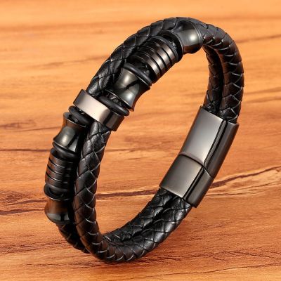XQNI Luxury Accessories Bracelet Mens Fashion Gift Black Genuine Leather Bracelets DIY Combination Wild Handsome Gift