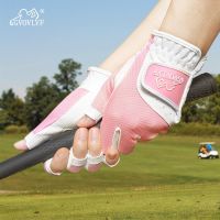 GVOVLVF1 Pair Golf Gloves for Women Half 1/3 Finger Soft Leather Breathable Extra Grip Accessories Fit Ladies Girls Sport