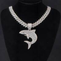 1Pc Creative Dolphin/Shark Full rhinestone pendant with solid Hip Hop Cuban chain for men and women Fashion Chain Necklaces