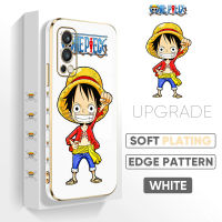 เคสโทรศัพท์สำหรับ OnePlus Nord 2 5G Nord CE 2 5G Nord CE 2 Lite 5G ฟรีสายคล้อง + การ์ตูน Luffy ขอบสี่เหลี่ยมรูปแบบปลอกชุบเคสโทรศัพท์หรูหราชุบเคสโทรศัพท์นุ่ม