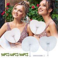 hot【DT】 30/60/100pcs Folding Blank Paper Hand Fans With Plastic Handles Painting Birthday Wedding