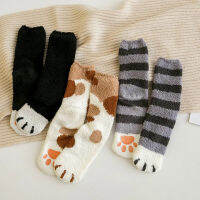 น่ารักฤดูใบไม้ร่วงฤดูหนาว Cat Claw ถุงเท้า Paws ผู้หญิงลื่น Coral Velvet หนาถุงเท้าอุ่น Calcetines