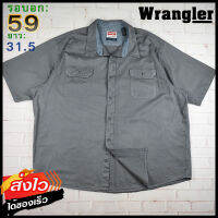 Wrangler®แท้ อก 59 เสื้อเชิ้ตผู้ชาย แรงเลอร์ สีเทา แขนสั้น เนื้อผ้าดี