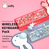 MIFFY X MIPOW คีย์บอร์ดไร้สายเต็มรูปแบบ,104คีย์คอมโบและเมาส์ + โต๊ะขนาดแผ่นรองเมาส์สำหรับ Windows IOS 2.4Ghz คีย์บอร์ดไร้สายสำหรับเกมแล็ปท็อป