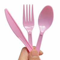 90pcs Pink Plastic Cutlery Set Spoons Forks Knife Heavy Duty Colored Plastic Silverware Includes 30 Forks 30 Teaspoons 30 Knives