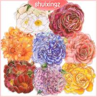 SHUIXINGZ สำหรับบัตรวางแผนศิลปะและตกแต่งบ้านงานฝีมือกระดาษแวววาวสีน้ำรูปลอกติดผนังอัลบั้มภาพสติกเกอร์รูปดอกไม้รูปลอกดอกไม้