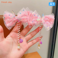 Fresh sky กิ๊บติดผมมีไฟรูปนางเงือกสำหรับเด็กผู้หญิงกิ๊บติดผมมีพู่ห้อยสำหรับปาร์ตี้เครื่องประดับแฟชั่น