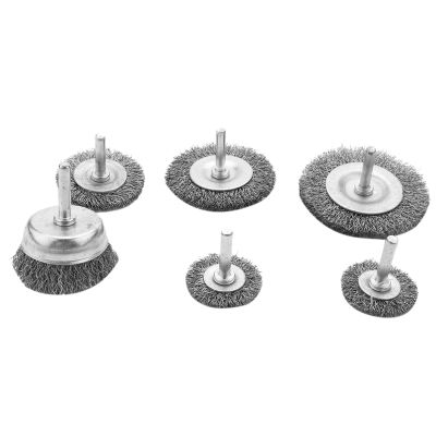 6Piece Wire Wheel Cup Brush Set 0.0118In Coarse Crimped Steel 1/4In Round Shank for Drill